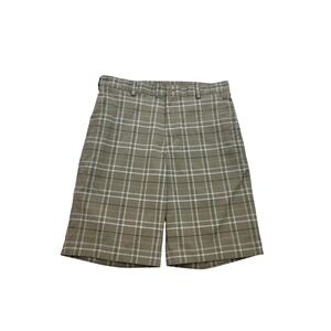 NWOT Nike Golf Shorts Mens 33 Khaki Tan Plaid Flat Front Casual Golf